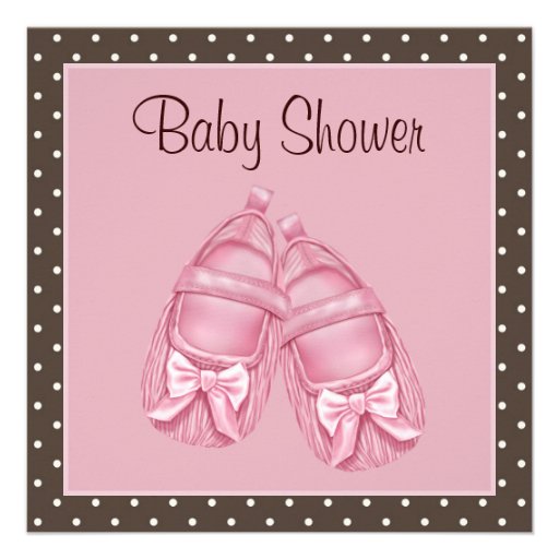 Satin Booties Pink and Brown Baby Girl Shower Custom Announcement