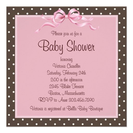 Satin Booties Pink and Brown Baby Girl Shower Custom Announcement