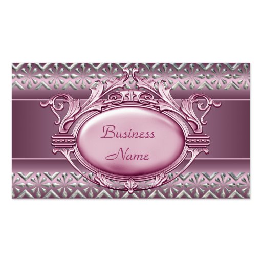 Satin Pink Silver Trim Elegant Business Card 2 (front side)