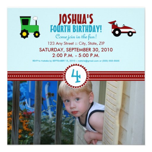 Satin Ribbon Tractor Birthday Party Invite (red)