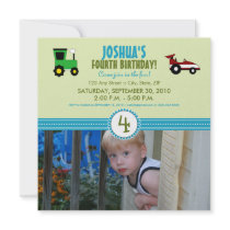Satin Ribbon Tractor Birthday Party Invite sage