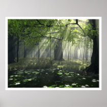 forest, digital, blasphemy, sunlight, sunbeams, lilypads, digital art posters, forests, jungles, Poster with custom graphic design