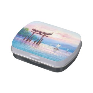 Satta Miyajima Torii and Sailboats japanese art Candy Tin