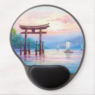 Satta Miyajima Torii and Sailboats japanese art Gel Mousepad