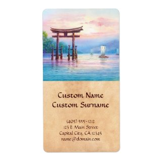 Satta Miyajima Torii and Sailboats japanese art Personalized Shipping Label