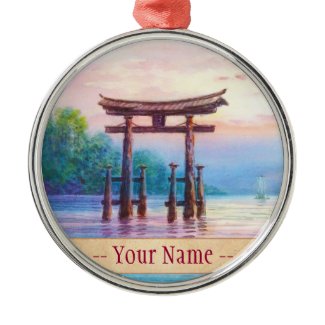 Satta Miyajima Torii and Sailboats japanese art Ornaments