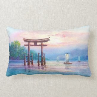 Satta Miyajima Torii and Sailboats japanese art Pillow