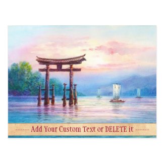 Satta Miyajima Torii and Sailboats japanese art Postcard