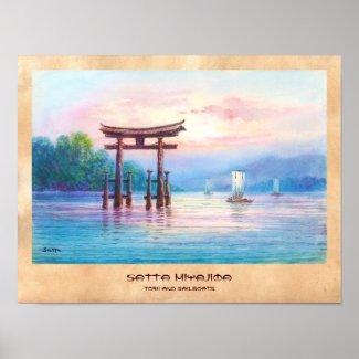 Satta Miyajima Torii and Sailboats japanese art Poster