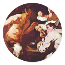 Satyr With Peasants By Liss Johann (Best Quality) Round Stickers