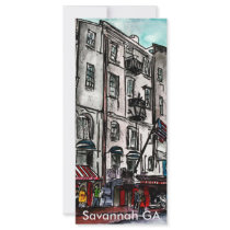 Savannah Georgia River Street art drawing Rack Card