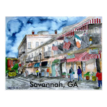 SAVANNAH river street painting post card, GA