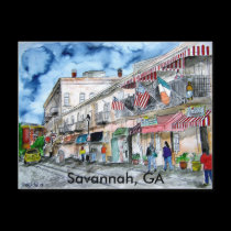 SAVANNAH river street painting post card, GA postcards