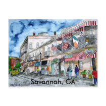 SAVANNAH river street painting post card, GA postcards