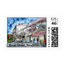 savannah_river_street_painting, River Street, S... Postage