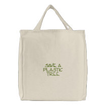 SAVE A PLASTIC TREE embroidered bags by auctionjunkie79 SAVE A PLASTIC TREE embroidered bags