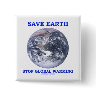 Save Earth Stop Global Warming (Blue Marble Earth) button