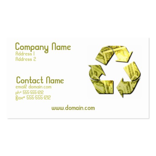 Save Money Recycle Business Card (front side)