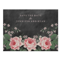   SAVE OUR DATE | Vintage Chalkboard Rose Postcard