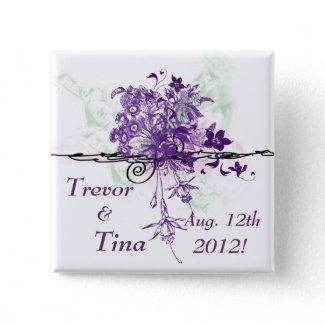 Save The Date Abstract Floral Bouquet Square Pin button