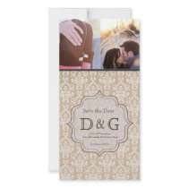 Save the Date Antique White Damask Filligree Card Picture Card