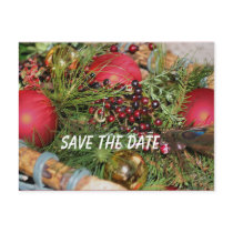 Save The Date Balls Beads Greens Holiday Postcard