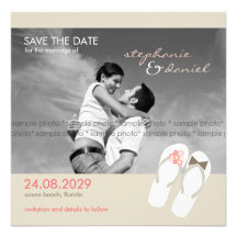Save The Date Beach Wedding Flip Flops Daisies Invitation
