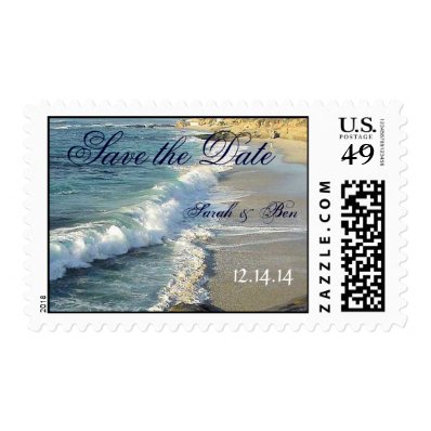 Save the Date Beach Wedding Rocks Waves Postage