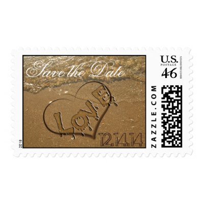 Save the Date Beach Wedding Sand Waves Heart Stamps