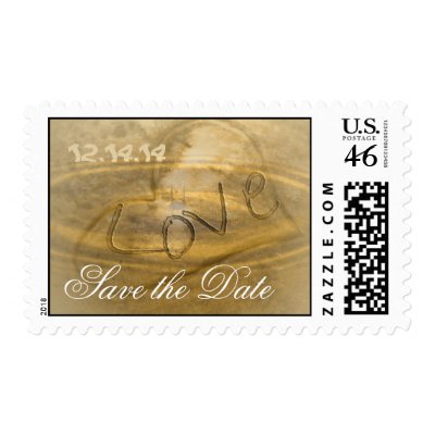 Save the Date Beach Wedding Sand Waves Heart Postage Stamps