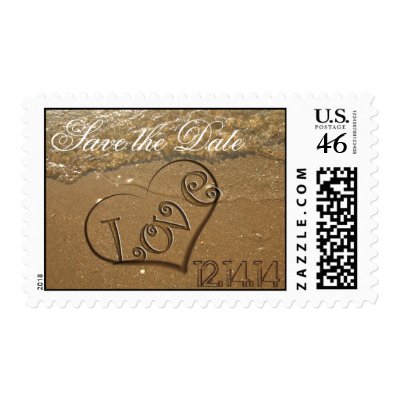 Save the Date Beach Wedding Sand Waves Heart Postage Stamps