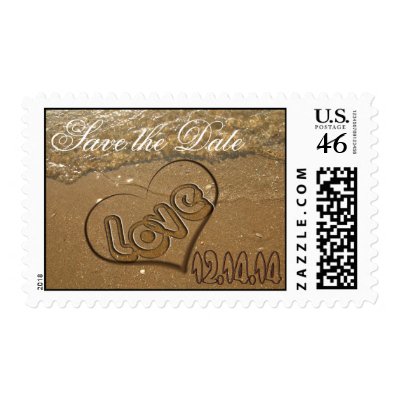 Save the Date Beach Wedding Sand Waves Heart Stamps
