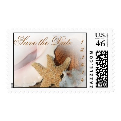 Save the Date Beach Wedding StarFish Shells Postage Stamps