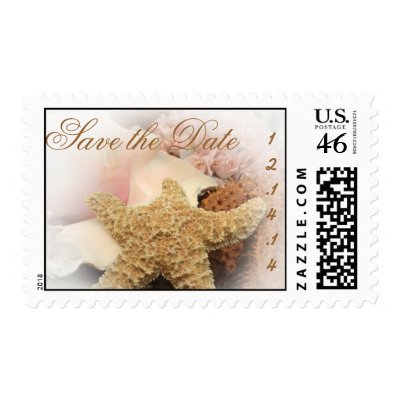 Save the Date Beach Wedding StarFish Shells Roses Postage by samack