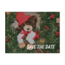 Save The Date Bear Wreath Holiday Postcard by SmilinEyesTreasures Save The Date Bear Wreath Holiday Postcard