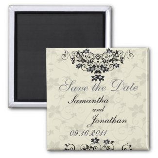 Save the Date Black and White Floral Magnet magnet