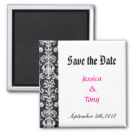 save the date,black damask magnets