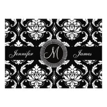 Save the Date Black Damask Monogram Card Personalized Invitations