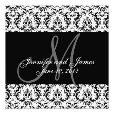 Save The Date Black Damask Monogram Personalized Announcements
