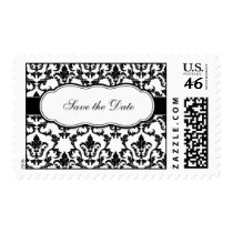 Save the Date Black Damask Postage stamps