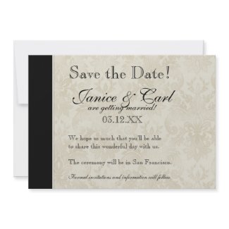 Save the Date - Black n Cream Red Tulip Damask invitation