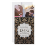 Save the Date Black &amp; Orange Damask Fillagree Card Personalized Photo Card