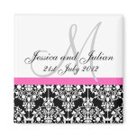 Save The Date Black/Pink Monogram Damask Trellis magnets