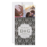 Save the Date Black &amp; White Damask Filligree Card Custom Photo Card