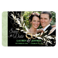 Save the Date - Black White & Sage Damask Magnets premiumfleximagnet