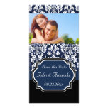 Save the Date ~ Blue and Black Damask Personalized Photo Card