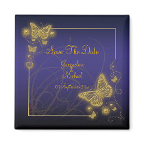 "Save the date" blue black butterfly Fridge Magnets