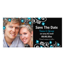 Save the date blue black photo custom photo card
