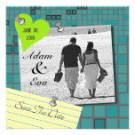 Save The Date Blue Green Bulletin Invitation