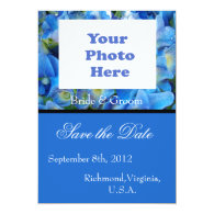 save the date, blue hydrangea flowers personalized announcements